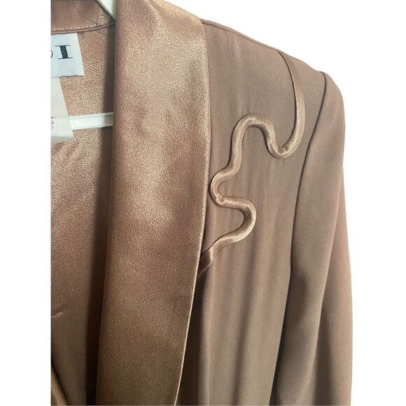 Vintage studio one women’s gold belted satin trim jumpsuit size 6  - Picture 4 of 6